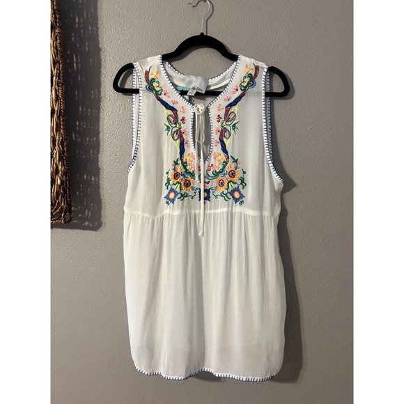 Anthropologie Chloe Oliver Gaila Faux Silk Embroidered Tunic Top Medium NWT - Picture 4 of 9